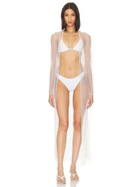 NWT Beach Bunny Late Nights Pearl Mesh Cardigan in White Bling robe large